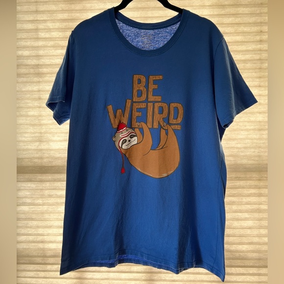 Be Weird Blue Tee Sloth Sock Monkey Hat Ladies Size L - Picture 2 of 4